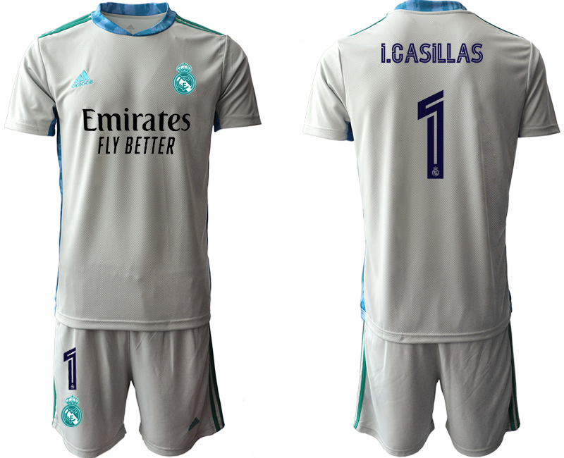 Men 2020-2021 club Real Madrid grey goalkeeper #1 Soccer Jerseys